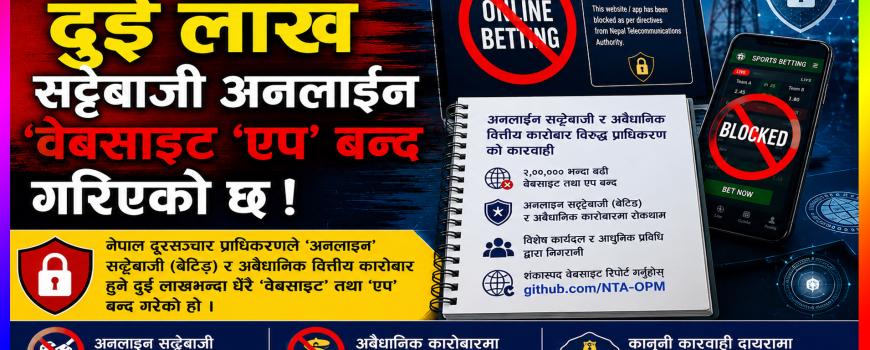 दुई लाख बढी सट्टेबाजी अनलाईन वेबसाइट ‘एप’ बन्द 